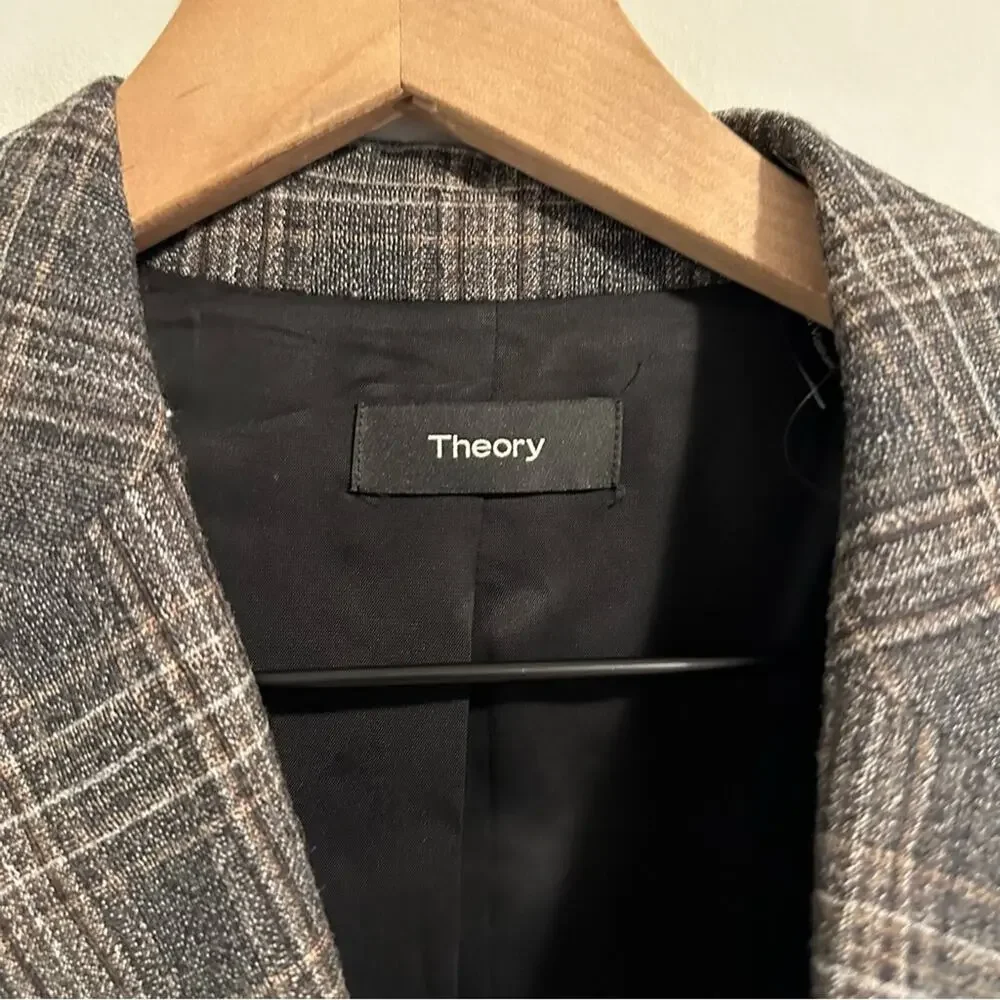 Theory Gray Plaid Wool Double Breasted Blazer Jacket 8